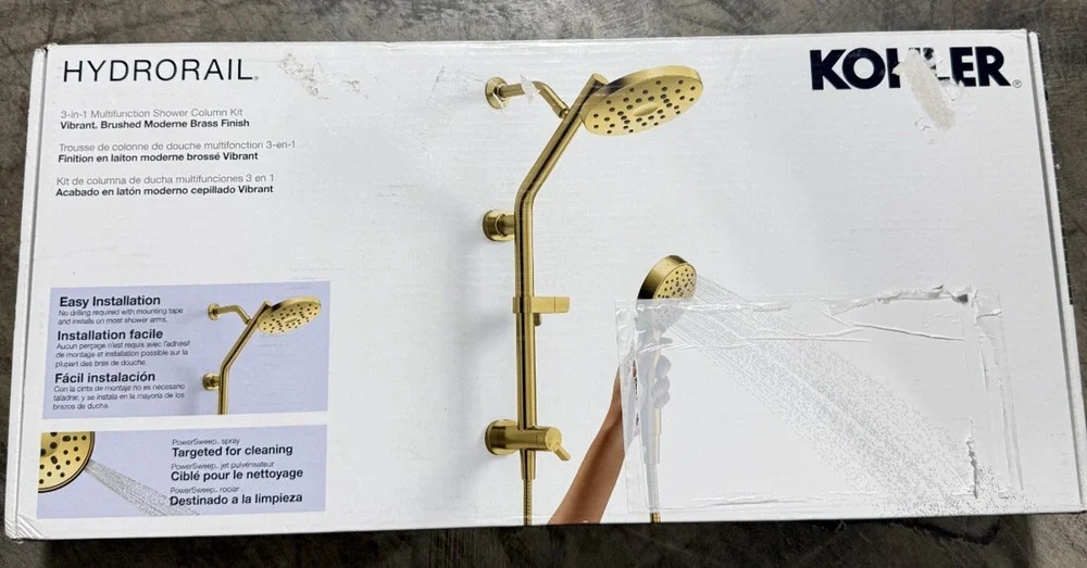 Kohler HydroRail Gold 3-in-1 Multifunctional Showerhead and Column Kit